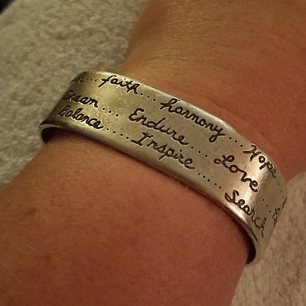 Silver solid band bracelet inspire love faith